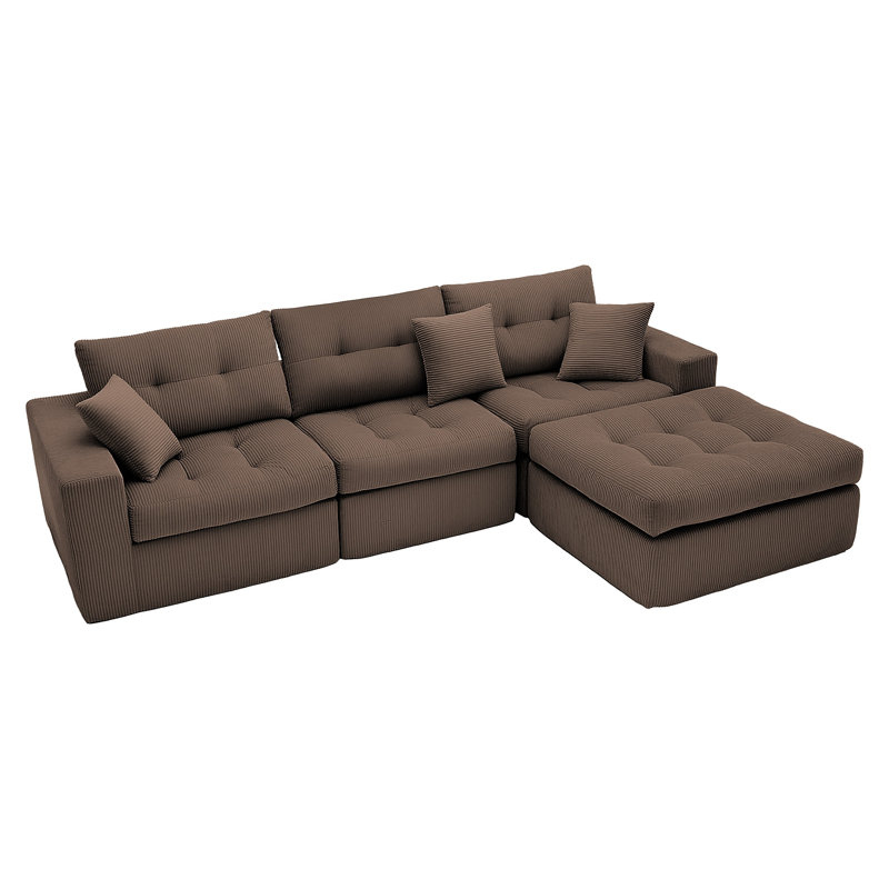 Canapé convertible en coin avec méridienne à compression Corduroy, canapé modulaire en L avec éponge haute densité, canapé convertible sans assemblage requis