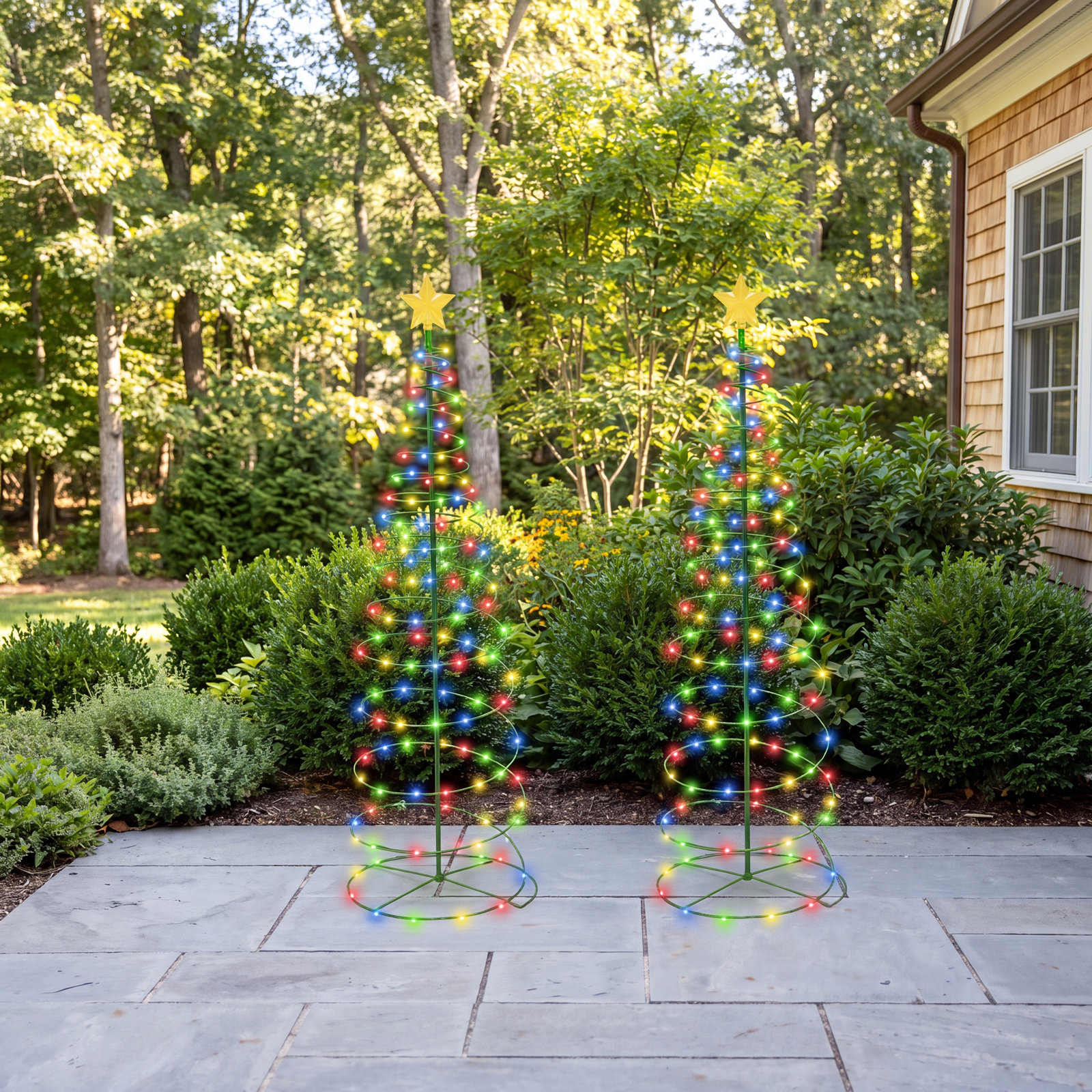 Lighted Christmas Tree Yard Display, Blue/Red/Green