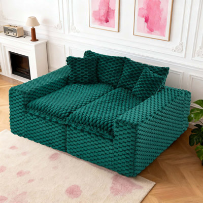Green Turtle Texture Velvet Fully Upholstered Sofa, High Back And Armrests, Modular Arrangement