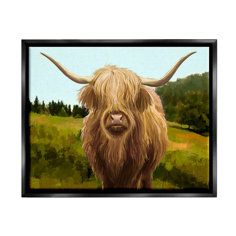 "Country Highland" par Ziwei Li - peinture sur toile, Cadre flottant noir de jais, H 17 po x l 21 po x P 1,7 po