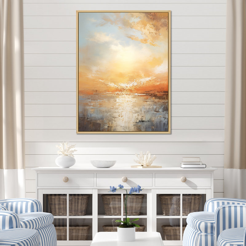 «Beige et Golden Beach Sunset Paradise IV», reproduction sur toile, Cadre naturel flottant, H 32 po x l 16 po x P 1 po