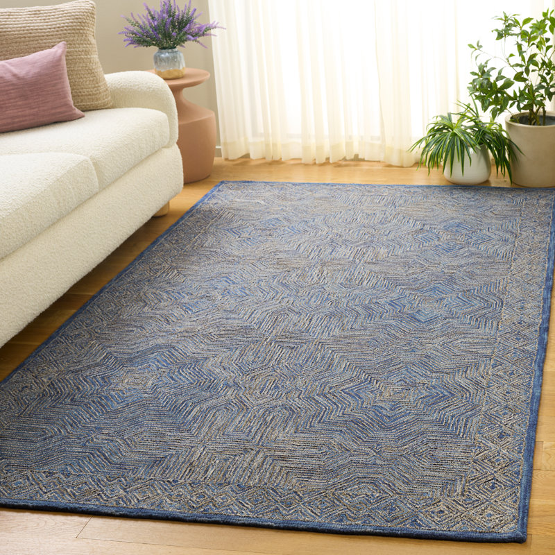 Tapis bleu en laine / coton touffeté à la main Teressa, Rectangle 5 pi x 8 pi