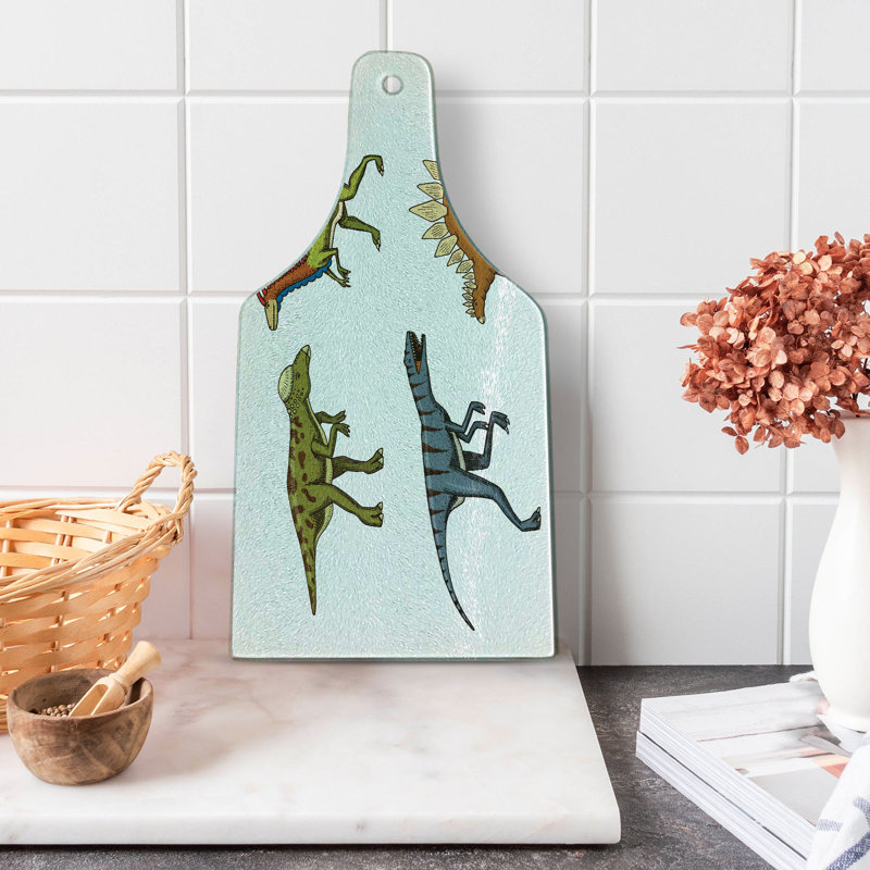 Ambesonne Dinosaur Tempered Glass Cutting Board Reptile Fossils Animals Multicolor