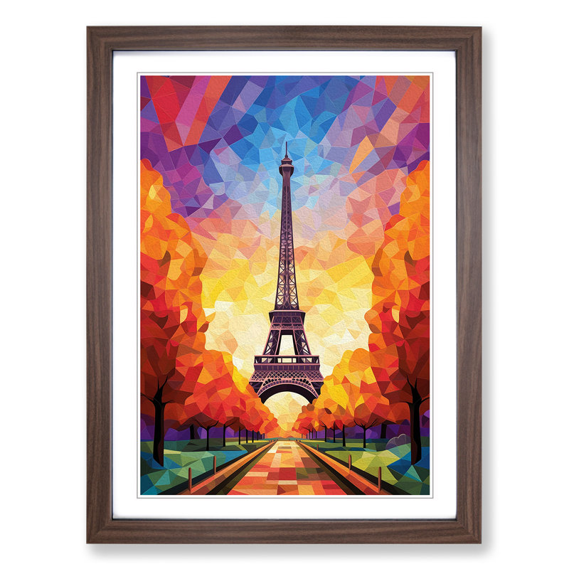 Eiffel Tower Colour Field - Single Picture Frame Print on Wood, Walnut Framed, 34cm H x 25cm W