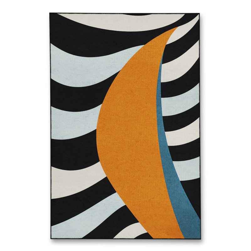 Tapis bleu tissé lavable rétro Mosso, 2' x 2'11"