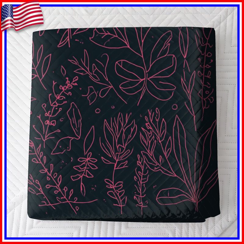 Couvre-lit matelassé rose Botanical Line Art, Double