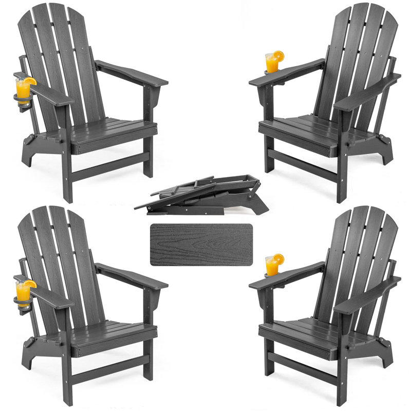4 chaises Adirondack d'extérieur pliables, Gris, 4