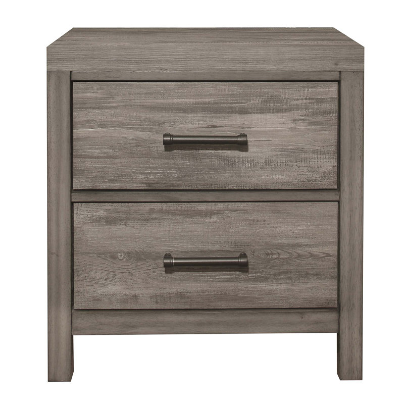 Table de chevet de style rustique en mélamine de qualité supérieure avec 2 tiroirs et finition en bois gris vieilli 1 pièce