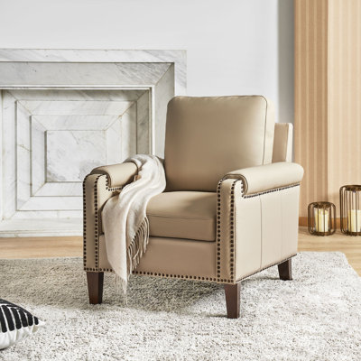 Fauteuil club en cuir véritable de 31,5 po de largeur avec pieds en bois massif Pascarella