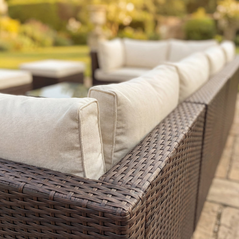 Taraf 392cm Wide U-Shaped Wicker Patio Sectional Set, Brown