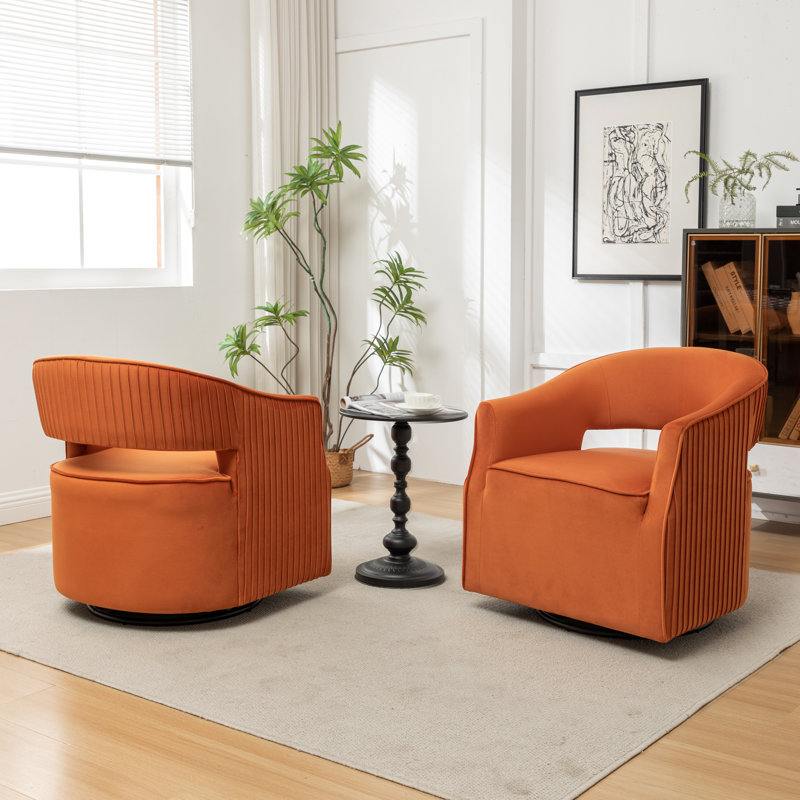 Fumiyo Velvet Swivel Barrel Chair, Orange