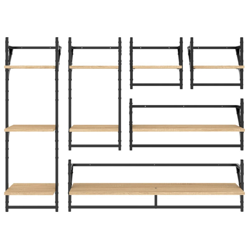 Dimick 6 Piece Wall Shelf Set with Bars Engineered Wood, Sonoma Oak