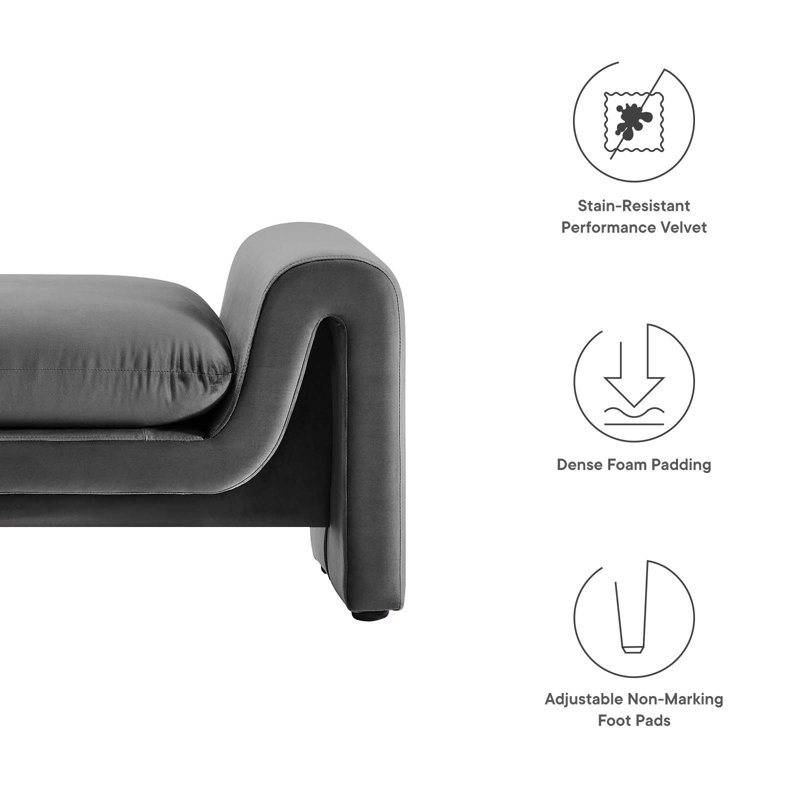 Waverly Gray Velvet 60" Upholstered Bench