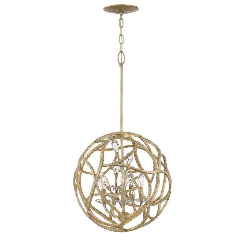 Diandre Three-Light Orb Pendant Chandelier w/ Faceted Clear Crystal Buds