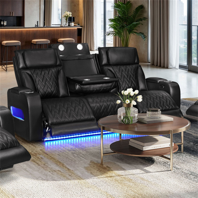 Canapé inclinable électrique en cuir noir Jazmina, Black