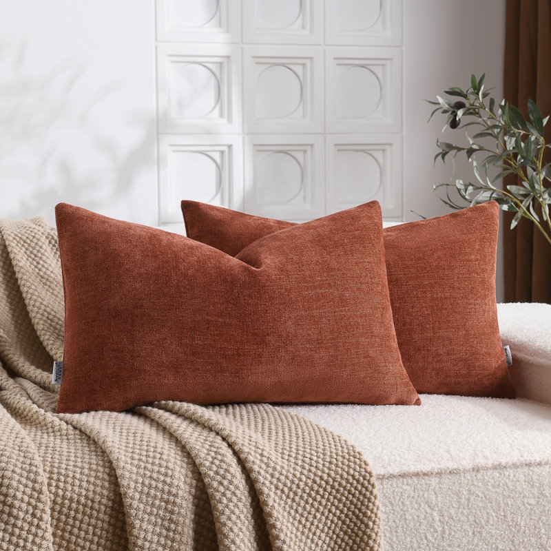 Soft Textured Slub Chenille Solid Cushion Cover Cozy Neutral Farmhouse Decorative Pillow Covers, Rust