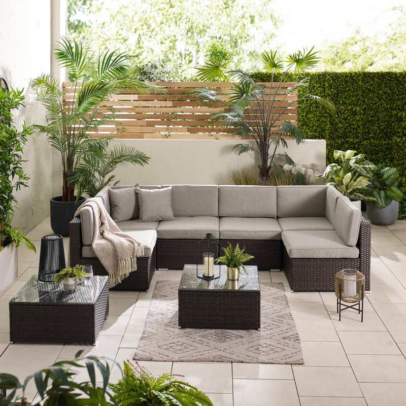 Miacomet Modular PE Rattan Garden Sofa Set and Table for Modern Gardens and Patios (Cover Included), 6