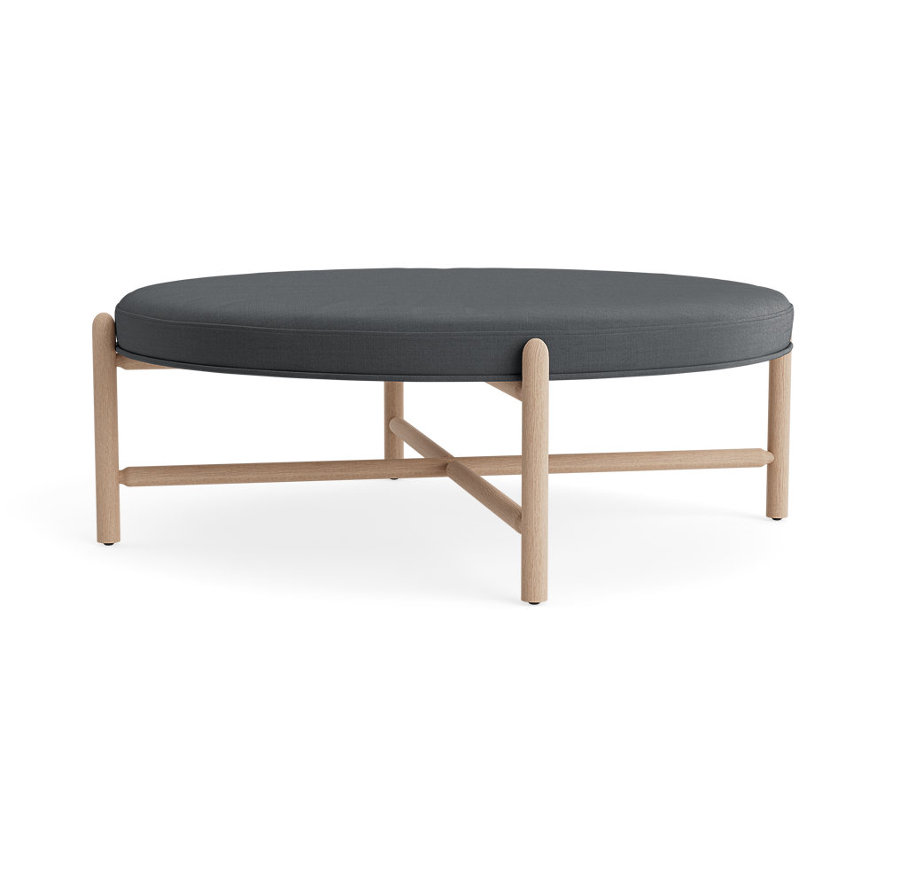 Vane 48" Linen Upholstered Ottoman, Charcoal, Oak