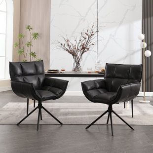 Faux Leather Swivel Armchair (Set of 2)