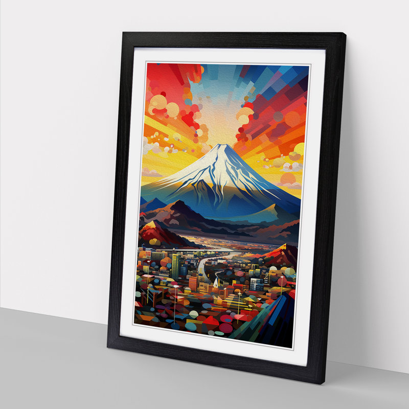 Mount Fuji Constructivism - Single Picture Frame Print on Wood, Black Framed, 64cm H x 46cm W x 2cm D