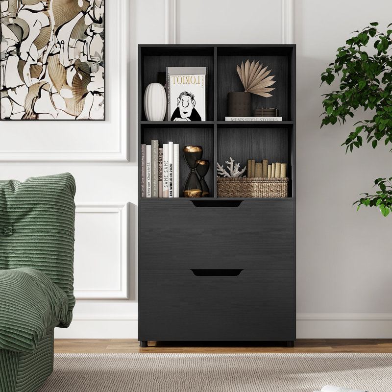 51” 5-Tier 4-Cube Bookcase with 2 Drawers for Living Room, Study, Home Office Black