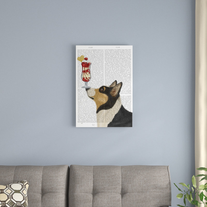 « corgi ice crème on print background », reproduction d’impression sur toile tendue Fab Funky, H 12 po x l 8 po x P 0,75 po