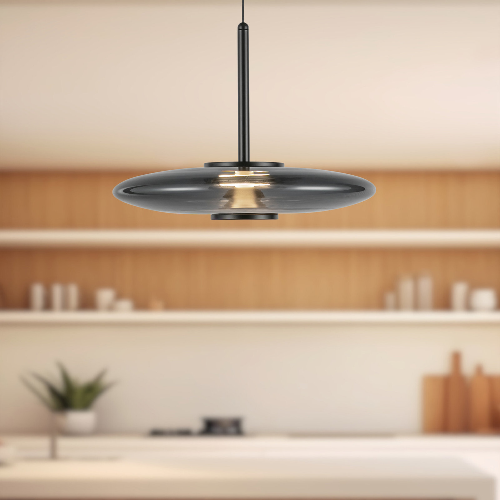 Harden Dimmable LED Single Light Pendant, Smoked, Black