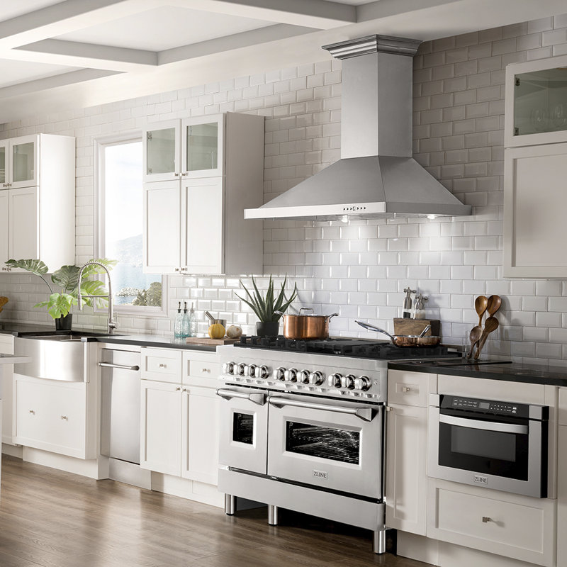 ZLINE 48" Legacy Dual Fuel Range w/ 7 Burner Gas Cooktop and 2 Electric Ovens, White Matte Stainless Steel