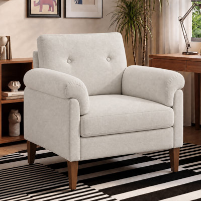 32'' W Fabric Tufted Accent Armchair with Removable Armrest Cushions and Solid Wood Legs