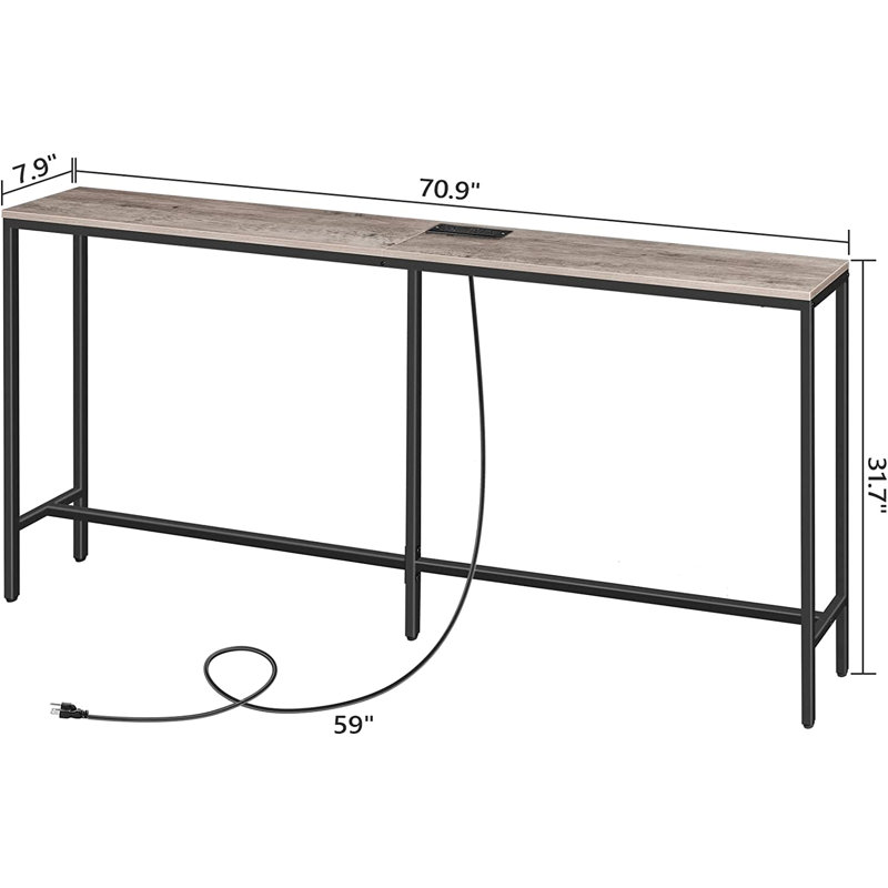 Console avec prise de courant derrière le canapé, table d'entrée étroite, H 31,7 po x l 70,9 po x P 7,9 po, Gris