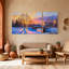 Scénario et paysages urbains, coucher de soleil, parc, pont, arbres de neige, ciel, ensemble de 3 impressions sur toile-791325344
