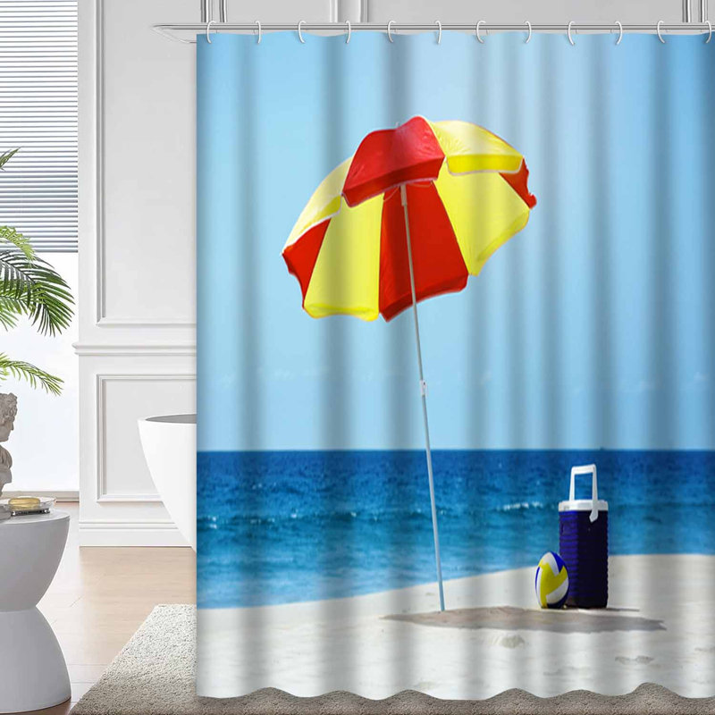 Boule de parasol de plage tropicale bleu sable et eau jaune avec 12 crochets, L 72 po x l 72 po