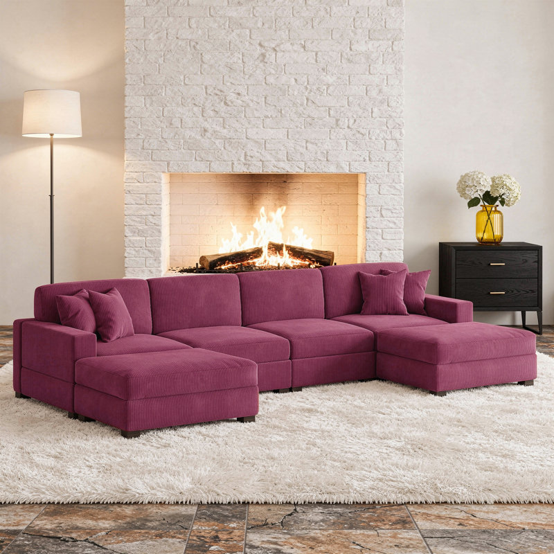 Canapé modulaire en velours côtelé, Velours côtelé mauve, 33'' H x 151'' W x 70'' D