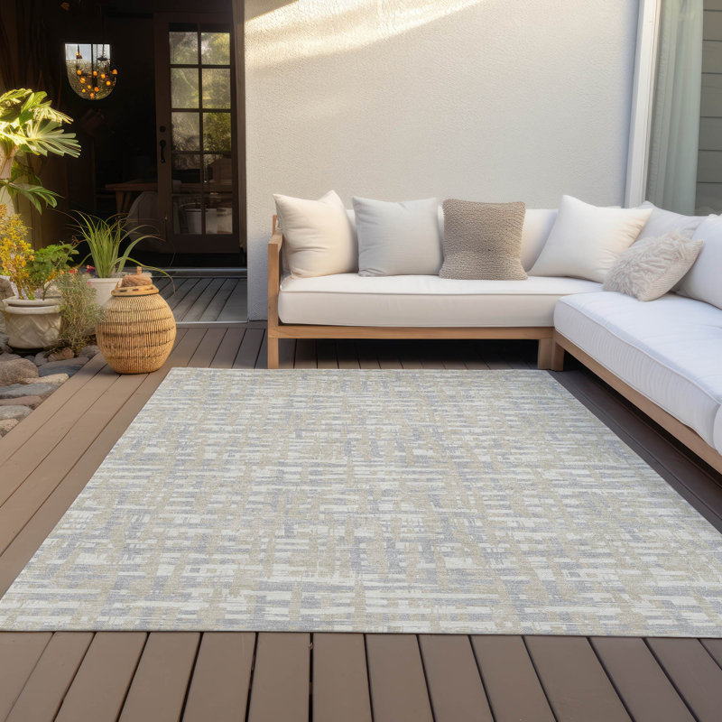 Tapis beige intérieur / extérieur lavable à la machine Chayden ACN1060, Rectangulaire 3 pi x 5 pi