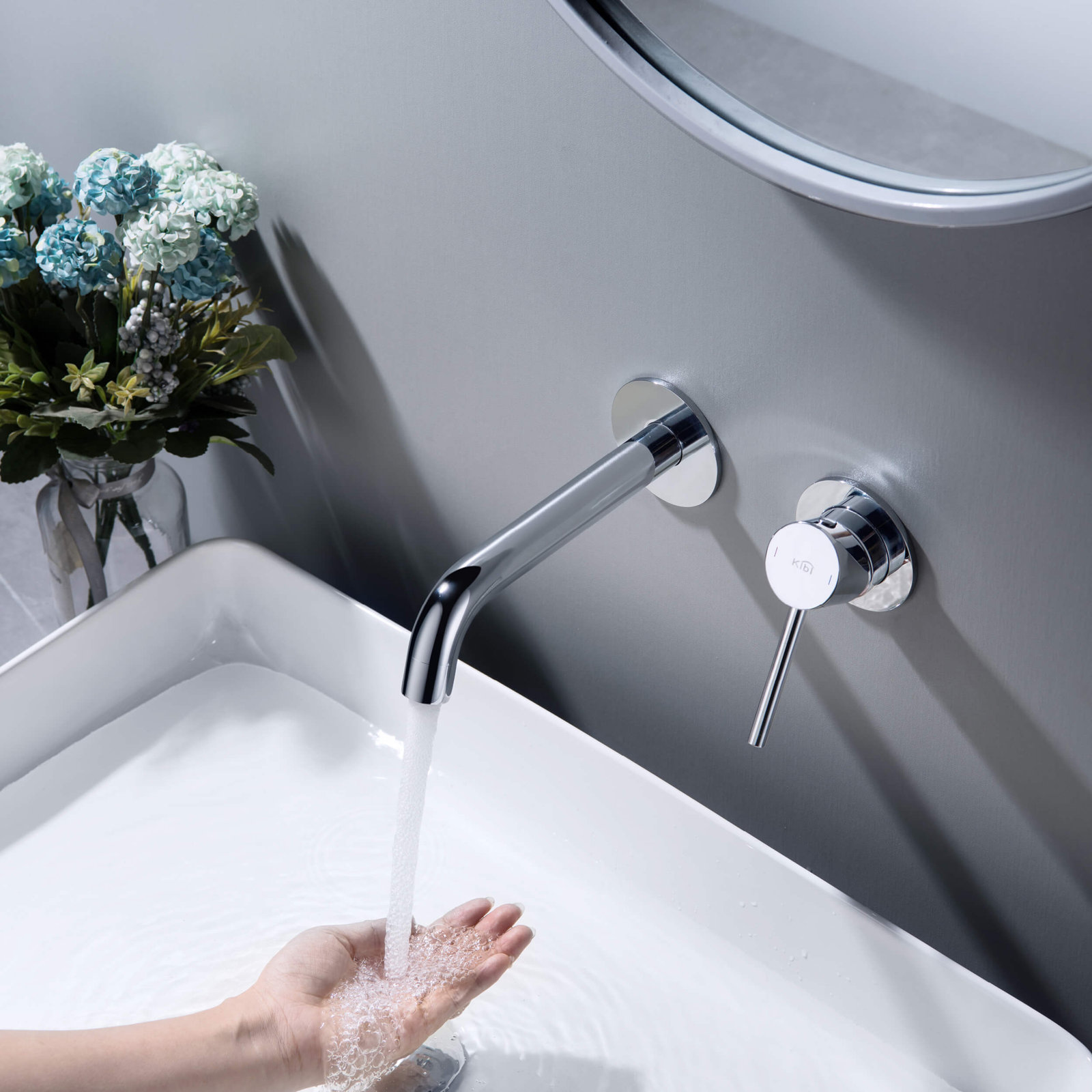 Circular Wall-Mounted Bathroom Faucet, Chrome