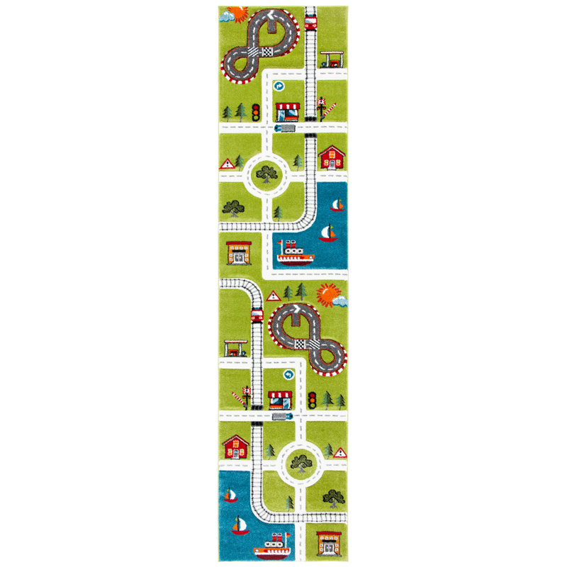 Tapis vert / ivoire Gaven, Tapis de couloir 2 pi x 8 pi