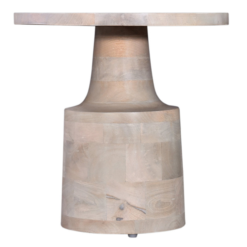 Table de bout contemporaine / ronde en bois massif, table d'appoint de salon, finition chêne blanc, brun clair