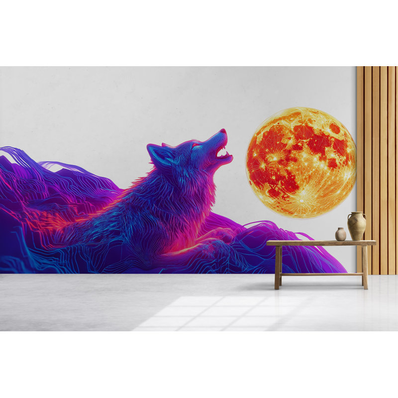 Décoration murale loup néon, H 35 po x l 18 po