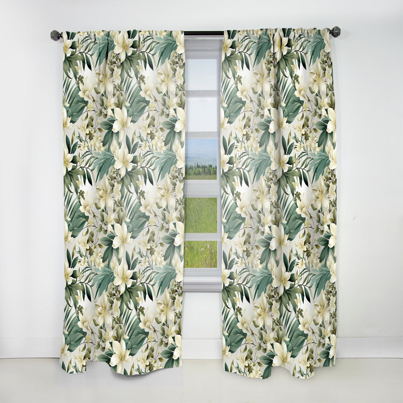 Neutral Oasis Iii Tropical Pattern II - Tropical Velvet Curtain - Room Darkening - 1 panel, 52" W x 84" L