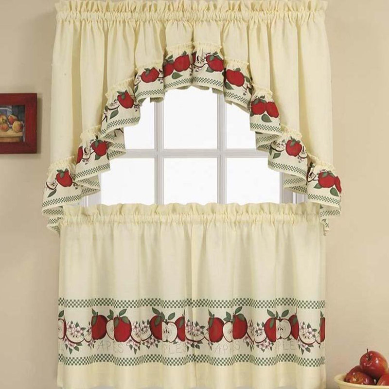 Rideaux de cuisine Drumourne, Beige foncé / rouge / vert