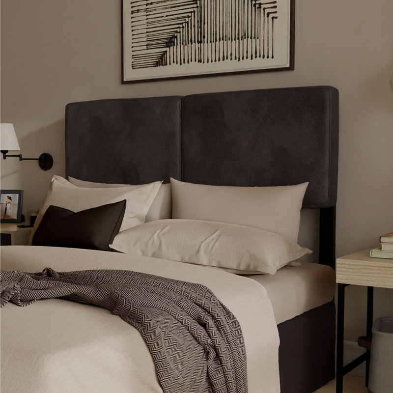 Tête de lit tapissier réglable Hersise, Similicuir grainé gris anthracite, Très grand