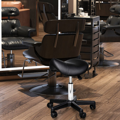 Ergonomic Faux Leather Rolling Saddle Chair, Adjustable Height, Mobility Advantage In Different Places Spas, Salons, Massages, Offices, Black Stool, Stability For Spa, Salon, Massage, Office,