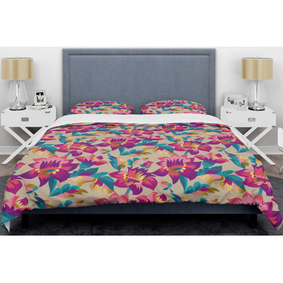 Ensemble de housse de couette folk mid-century à la main élégante fleur