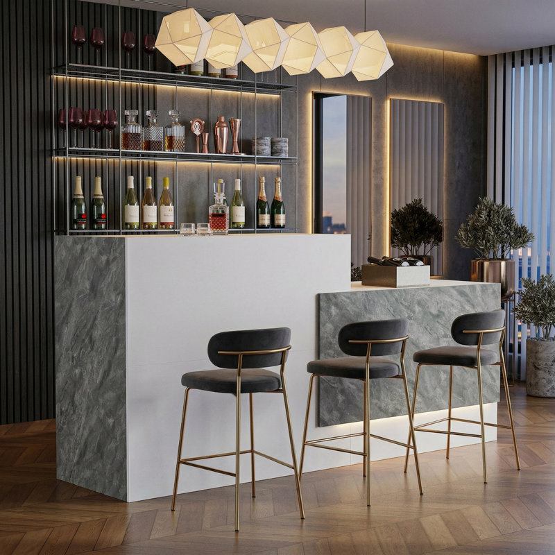 Modern 2-Tier Home Bar with Spacious Counter & Shelves