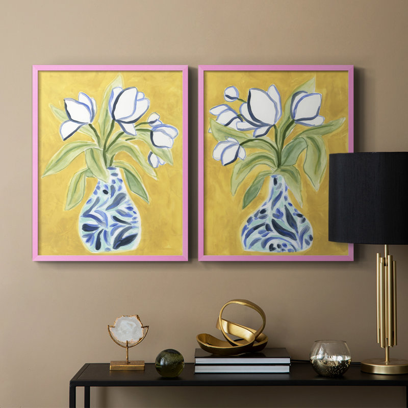Vase de tulipes I - impression encadrée de qualité supérieure - prête à être accrochée - aucun clou requis - aucun clou requis