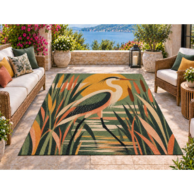 Tapis d'extérieur 5 po x 7 po Reed Heron, tapis de terrasse en PVC robuste et imperméable, tapis de patio robuste, tapis d'extérieur à séchage rapide pour le porche, le balcon, l'entrée, le camping.