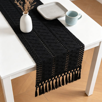 Chemin de table Boho pour cuisine, décor rustique maison de campagne, centre de table en lin de coton tissé Macrame, petit chemin de table basse pour la commode