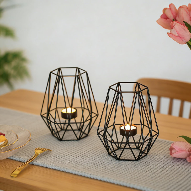 Bougeoirs géométriques hexagonaux, ensemble de 2 porte-bougies votives modernes en métal pour centres de mariage, décoration intérieure et décorations de table de fête