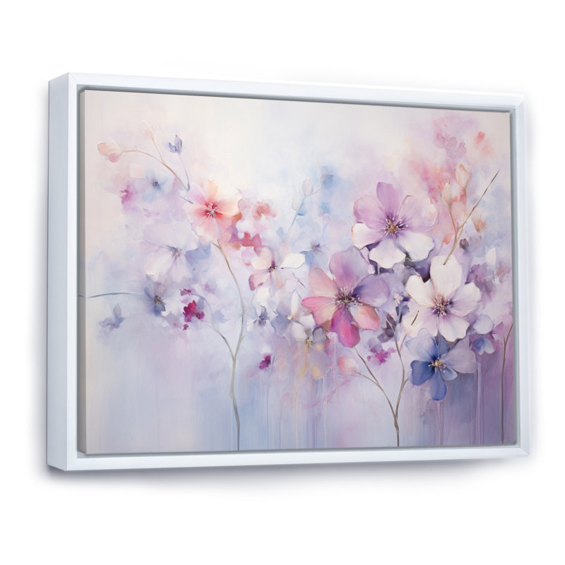 «Purple Dreamy Florals I - Abstract Botanicals», art mural encadré, Cadre flottant blanc, H 16 po x l 32 po x P 1 po