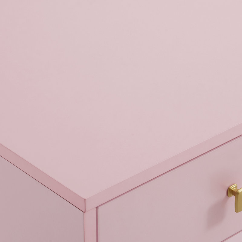 Bureau de maquillage Arbadella, table de manucure rectangulaire avec armoire, Rose